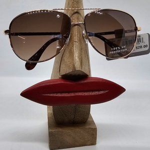 Falls Creek Sunglasses Aviator Gold Metal Frame Brown Lenses